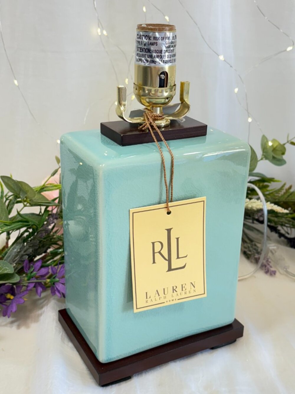 RALPH LAUREN HOME Turquoise Blue Crackle Glaze Ceramic Table Lamps 17x9x7 PAIR - Picture 8 of 14